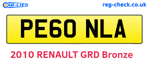 PE60NLA are the vehicle registration plates.