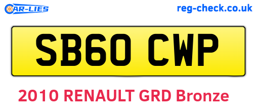 SB60CWP are the vehicle registration plates.