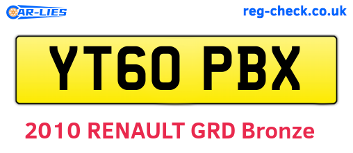 YT60PBX are the vehicle registration plates.