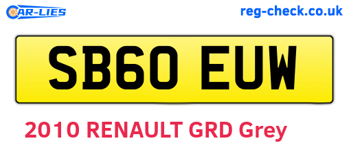 SB60EUW are the vehicle registration plates.