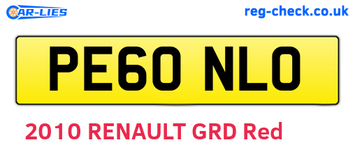 PE60NLO are the vehicle registration plates.