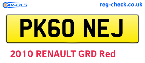 PK60NEJ are the vehicle registration plates.
