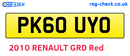 PK60UYO are the vehicle registration plates.