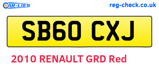 SB60CXJ are the vehicle registration plates.