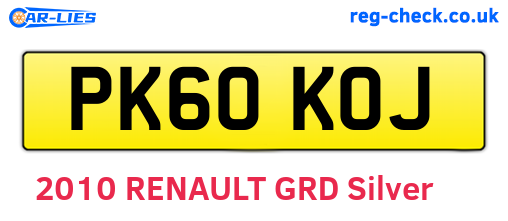 PK60KOJ are the vehicle registration plates.
