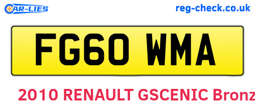 FG60WMA are the vehicle registration plates.