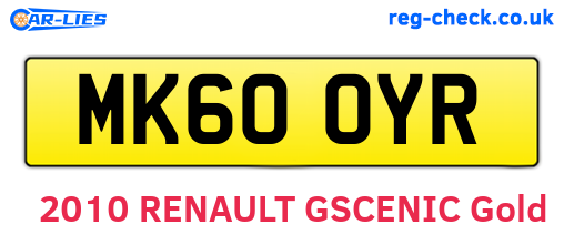MK60OYR are the vehicle registration plates.