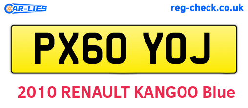 PX60YOJ are the vehicle registration plates.