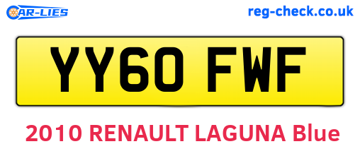 YY60FWF are the vehicle registration plates.