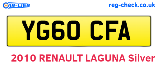 YG60CFA are the vehicle registration plates.