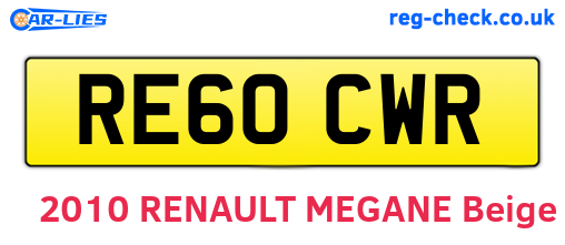 RE60CWR are the vehicle registration plates.