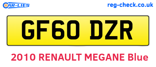GF60DZR are the vehicle registration plates.