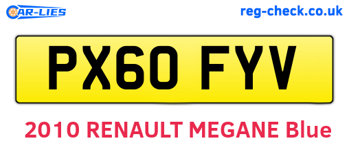 PX60FYV are the vehicle registration plates.