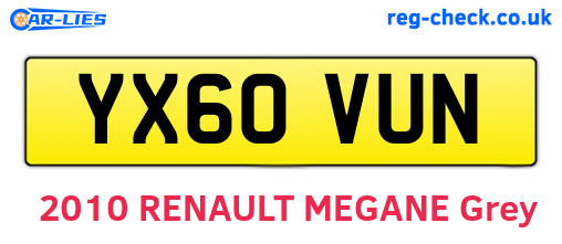 YX60VUN are the vehicle registration plates.