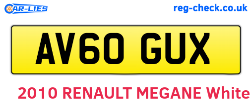 AV60GUX are the vehicle registration plates.