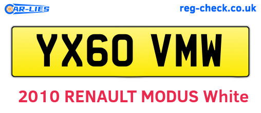 YX60VMW are the vehicle registration plates.