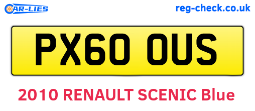 PX60OUS are the vehicle registration plates.