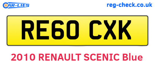 RE60CXK are the vehicle registration plates.