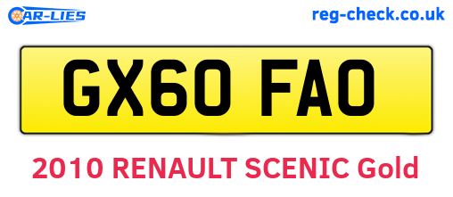 GX60FAO are the vehicle registration plates.