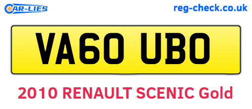 VA60UBO are the vehicle registration plates.