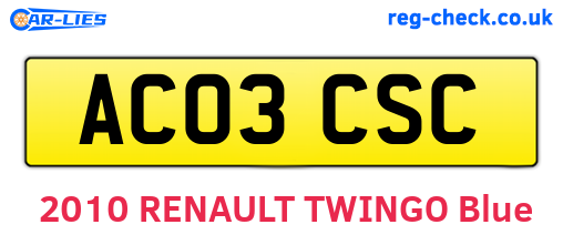 AC03CSC are the vehicle registration plates.
