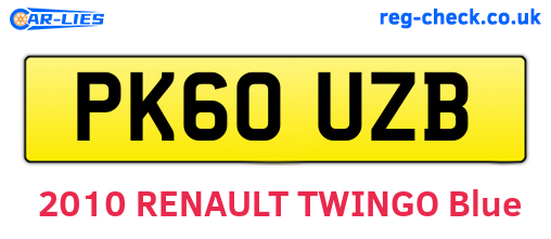 PK60UZB are the vehicle registration plates.