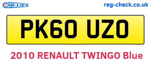 PK60UZO are the vehicle registration plates.