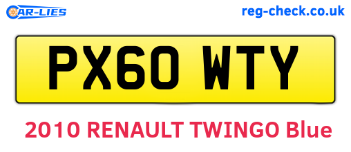 PX60WTY are the vehicle registration plates.