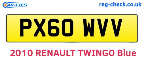 PX60WVV are the vehicle registration plates.