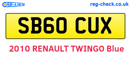 SB60CUX are the vehicle registration plates.
