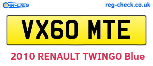 VX60MTE are the vehicle registration plates.