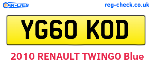 YG60KOD are the vehicle registration plates.