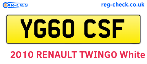 YG60CSF are the vehicle registration plates.