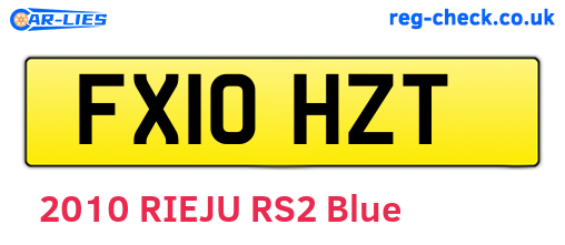 FX10HZT are the vehicle registration plates.