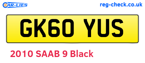 GK60YUS are the vehicle registration plates.