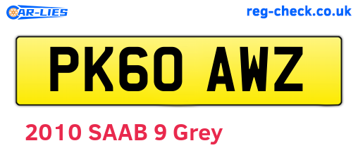 PK60AWZ are the vehicle registration plates.