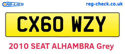 CX60WZY are the vehicle registration plates.