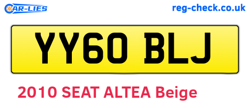 YY60BLJ are the vehicle registration plates.