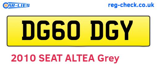 DG60DGY are the vehicle registration plates.