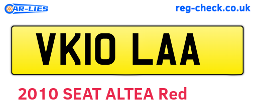 VK10LAA are the vehicle registration plates.