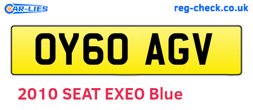 OY60AGV are the vehicle registration plates.