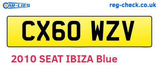 CX60WZV are the vehicle registration plates.