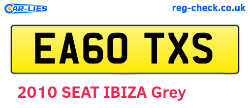 EA60TXS are the vehicle registration plates.