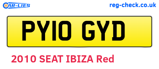 PY10GYD are the vehicle registration plates.