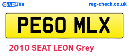 PE60MLX are the vehicle registration plates.