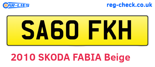 SA60FKH are the vehicle registration plates.