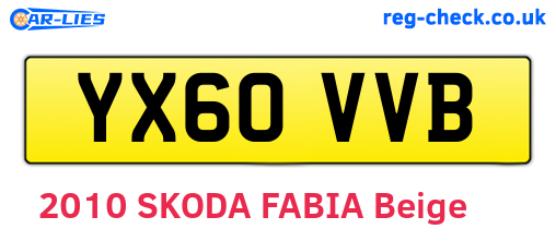 YX60VVB are the vehicle registration plates.