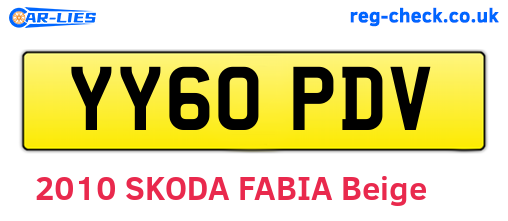 YY60PDV are the vehicle registration plates.