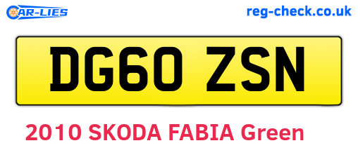 DG60ZSN are the vehicle registration plates.
