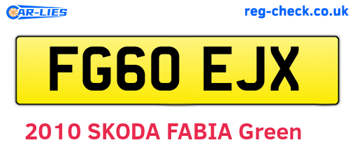 FG60EJX are the vehicle registration plates.